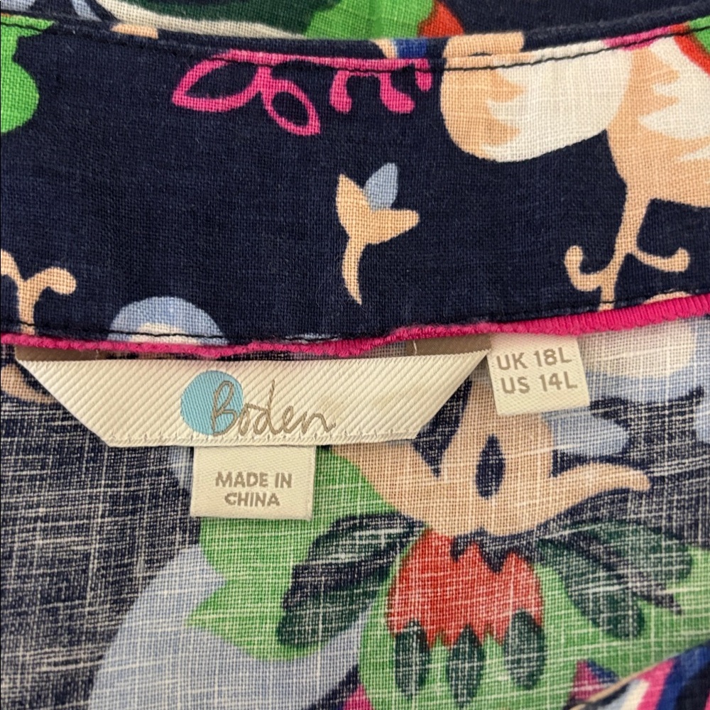 Boden navy blue floral linen shift dress size 14 long - Picture 8 of 10